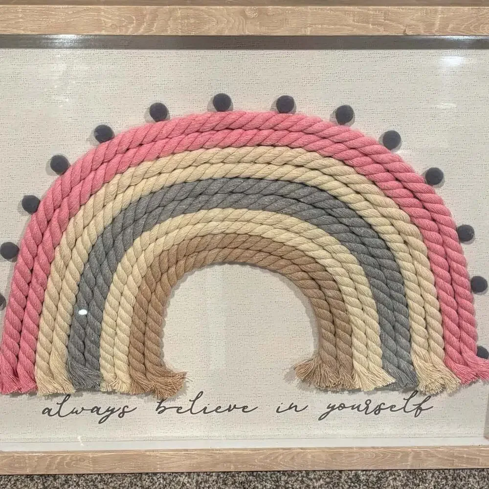 Always Believe in Yourself Framed Macrame Rope Rainbow Wall Art